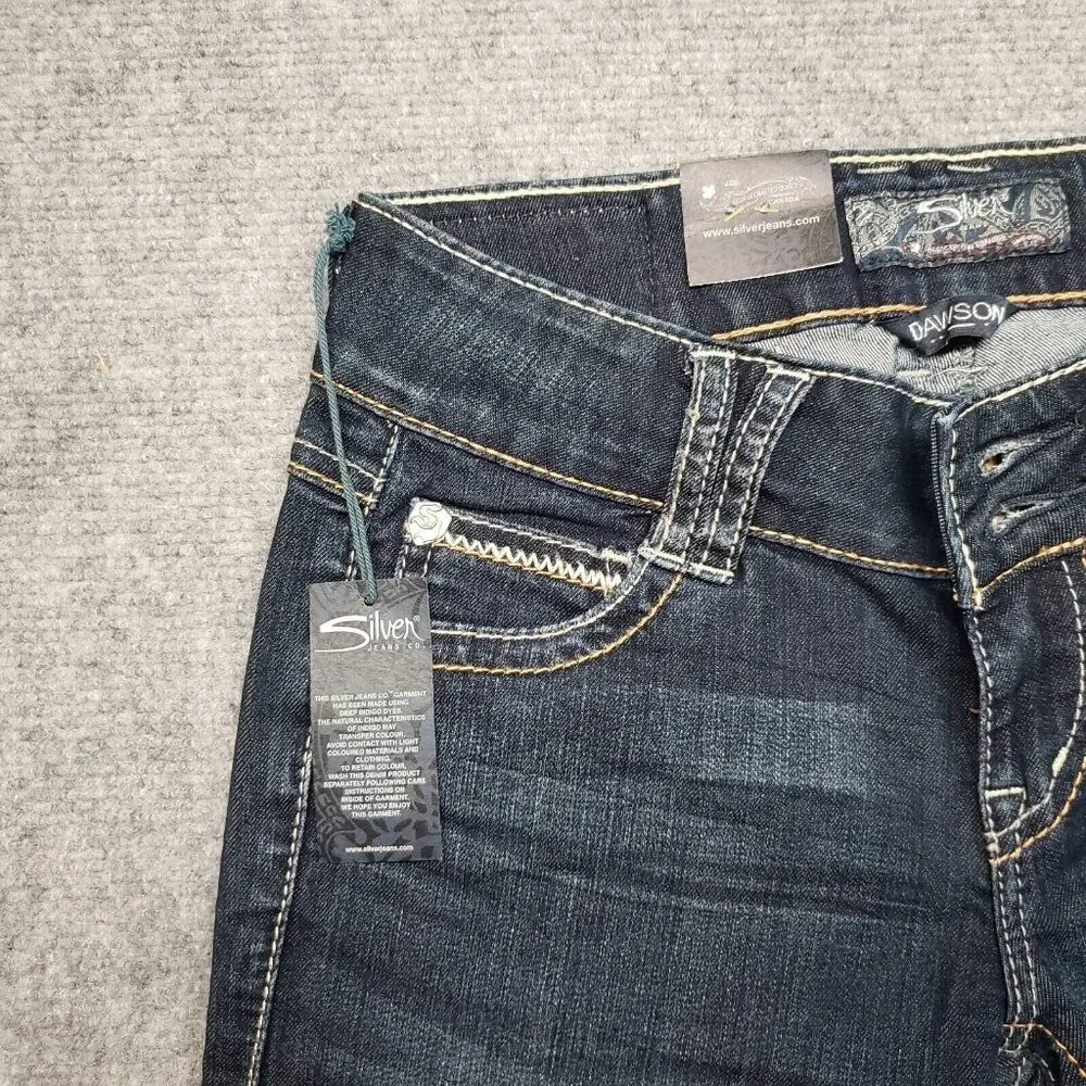 Silver Jeans Dawson Womens 26X32 Blue Bootcut Faded Embroidered Low Rise New - Picture 6 of 12